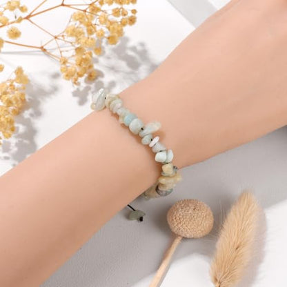 Adjustable Natural Small Gemstone Beaded Bracelet Gravel Beads Crystal Healing Bracelet for Women Reiki Spiritual Jewelry Gifts - color: Amazonite, size: Gravel Beads