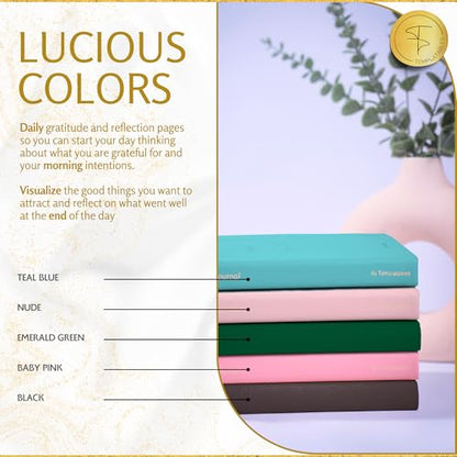 Gratitude Journal – Daily Mindfulness & Wellness Notebook with Premium Leather Cover, Guided Prompts, 170gsm No-Bleed Paper, Gold Foil, Satin Bookmark & Luxury Gift Box for Women & Men (Nude)