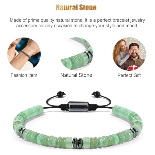 VIBILIA Healing Crystal Bracelets Beaded Bracelets for Men Women Natural Stone Adjustable Bracelets Unique Gifts for Father Son Grandfather Brother Friend - color: GreenAventurine