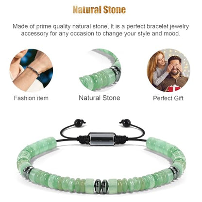 VIBILIA Healing Crystal Bracelets Beaded Bracelets for Men Women Natural Stone Adjustable Bracelets Unique Gifts for Father Son Grandfather Brother Friend - color: GreenAventurine