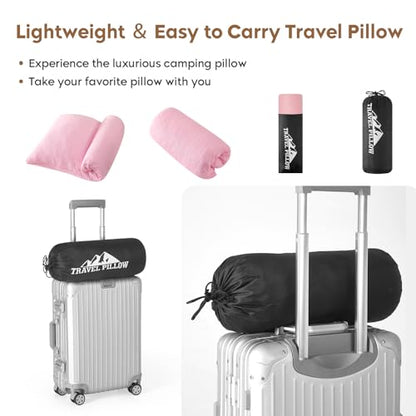 Small Shredded Memory Foam Pillow, Camping Pillow Travel Pillow - Compressible Medium Firm, Breathable Cover, Ideal Backpacking Hiking, Airplane and Car (Apricot Pink, M) - color: Apricot Pink, size: M-17.7 X 13.8 Inch