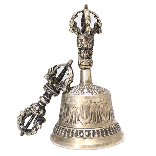 Meditation Hand Bell - Tibetan Buddhist Meditation Bell - Handmade Dharma Bell, Prayer & Meditation Hand Bell with Dorje Set | Tibetan Meditation Bell and Dorje for Reiki, Spiritual Clarity, Prayer