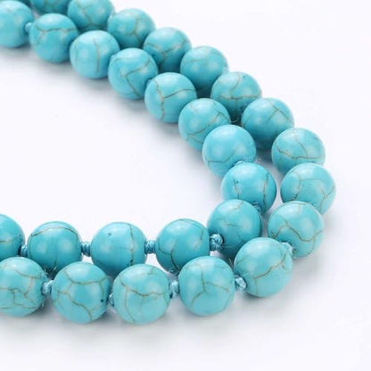 JAYUMO 8mm Mala Beads Necklace Natural Stone Meditation Statement Necklace Hand Knotted Japa Yoga Rosary Prayer Beaded Tassel Necklace - color: turquoise choker