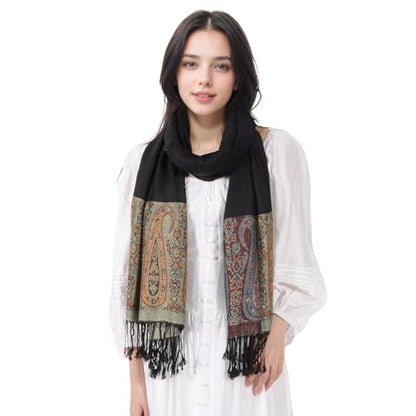 MUQU Women Pashmina Shawls and Wraps Scarf Soft Silky Reversible Paisley Scarves Shawl for Women - color: Black-b
