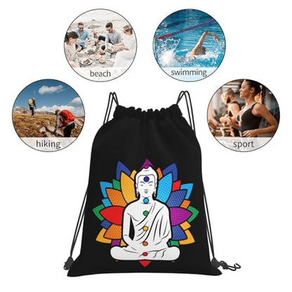 Buddha Chakra Meditation Drawstring Backpack Bag Sport Gym Sackpack for Men Women