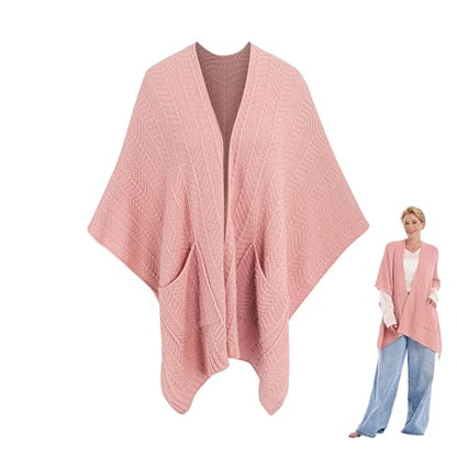 MissShorthair Knit Shawl Wraps for Women Boho Crochet Shawls Cape Open Front Cardigan - color: Wraps Pink