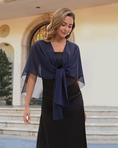 Baoqiya Chiffon Shawl Evening Scarf Shawls and Wraps for Women Wedding Party Bridal Scarves Cover Ups - color: Navy