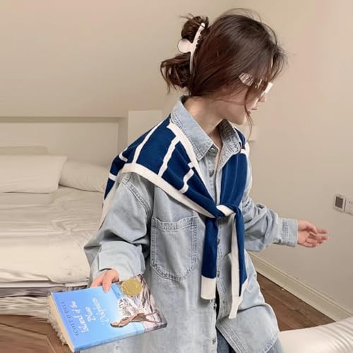 Sweater Shawl Wraps for Women Fashion Knitted Shoulder Shawls Ponchos Travel Casual Sweaters Scarf Cape Wraps - color: 13 Navyblue/White Stripe