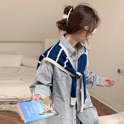 Sweater Shawl Wraps for Women Fashion Knitted Shoulder Shawls Ponchos Travel Casual Sweaters Scarf Cape Wraps - color: 13 Navyblue/White Stripe