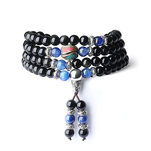 COAI Black Obsidian Stone Bracelet Necklace Mala Beads 108 - style: Kyanite