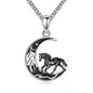Sterling Silver Cute Animal Pendant Necklace Fox/Snake/Unicorn/Owl on Moon/Rabbit/Horse Necklace Jewelry for Women Mom Sister - style: Horse Moon