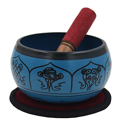 DharmaObjects Yoga Meditation 6 Inches 8 Lucky Symbols Singing Bowl/Cushion/Leather Mallet Gift Set (Turquoise) - color: Turquoise, size: 8 Lucky Symbol