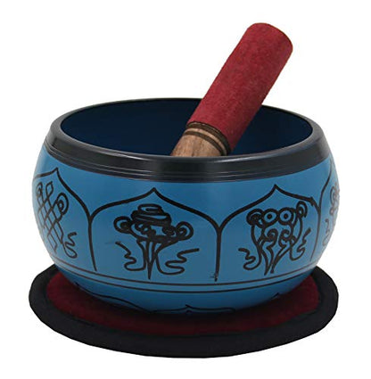DharmaObjects Yoga Meditation 6 Inches 8 Lucky Symbols Singing Bowl/Cushion/Leather Mallet Gift Set (Turquoise) - color: Turquoise, size: 8 Lucky Symbol