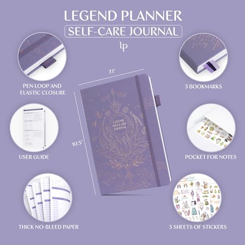 Legend Self-Care Journal – Guided Daily Reflection Notebook for Mental & Physical Health – Mood & Personal Development – 3-Month, 7x10” (Lavender) - color: Lavender - Gold Foil
