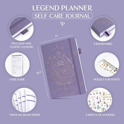 Legend Self-Care Journal – Guided Daily Reflection Notebook for Mental & Physical Health – Mood & Personal Development – 3-Month, 7x10” (Lavender) - color: Lavender - Gold Foil