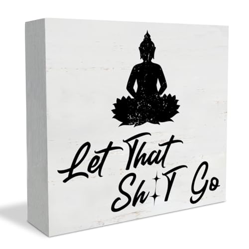 Buddha Bathroom Decor Let That Go Wooden Box Sign for Toilet Powder Room Restroom Shelf Table Desk - color: Buddha 01