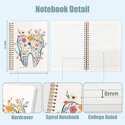 Dentist Gifts Notebook Journal, Dental Assistant Office Gifts for Women, Floral Tooth Dental Spiral Notebook Journal for Note Taking, Dentist Office Supplies, 5.5x8.3 Inch - color: flowers on teeth
