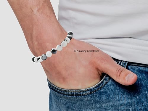 Amazing Gemstone Crystal Bracelet for Women Men's Gifts - Protection Healing Crystal Bracelet - 8mm Gemstone Beaded Stretchable Bracelet Pulseras Para Hombres Mujer Stocking Stuffers Mothers Day Gift (Black Rutilated Quartz) - color: Black Rutilated Quart