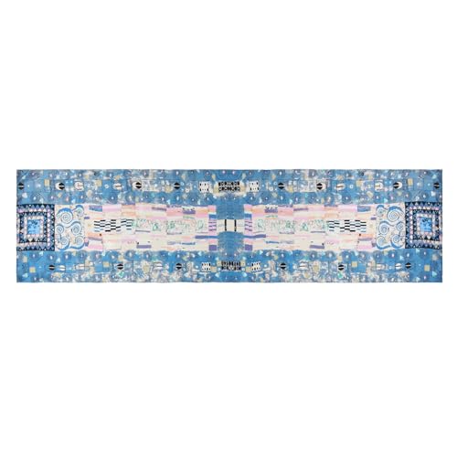 JWSilk Long Charmeuse Silk Scarf Classic Art Print - color: Tree of Life By Gustav Klimt Blue