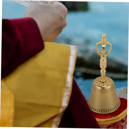 Portable Buddhism Hand Bell Traditional Copper Prayer Bell for Home Decor and Meditation Four-Sided Design for and Feng Shui and Blessings