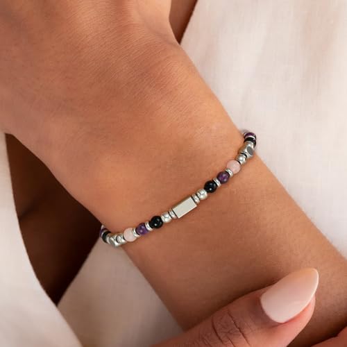 Natural Healing Crystal Bracelet for Women, Triple Protection Anxiety Relief New Beginnings Good Luck Empath Protection Jewelry Gift for Friends Daughter Mom 6.5+1.8 Inches - style: Anxiety Relief