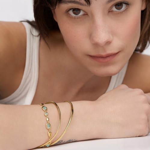 POTESSA 18K Gold Plated Cuff Bracelets Adjustable Dainty Bangle Handemade Jewelry for Women - style: Thin Round