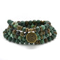108 Healing Mala Beads Bracelet or Necklace with Gold Lotus Charm - style: African Turquoise