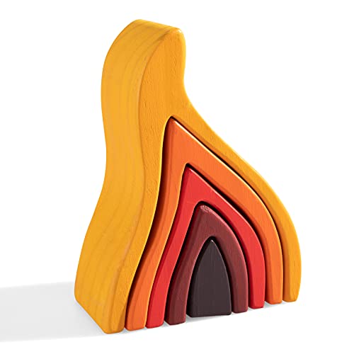 Wooden Rainbow Stacking Toy, Fire Elements Wooden Stacker, Various Shapes Nesting Stacking Blocks, Waldorf & Montessori Open-Ended Education Toy for Kids/Toddlers - color: Flames