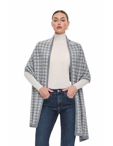 PULI Women's Pashmina Shawl Wraps for Evening Dress Large Scarf Blanket Long Wedding Bridal Winter Warm Shoulder Wrap - color: Houndstooth-slate Gray