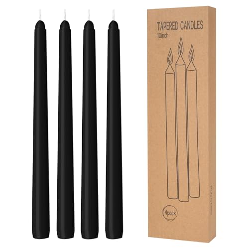 4 Pack Black Taper Candles - Taper Candles 10 Inch Dripless, Smokeless & Unscented - 8 Hours Long Burning - Hand Poured Tall Candlesticks - Ideal for Weddings, Dinner Parties, and Home Decor - color: Black, size: 4 Pack Taper Candle