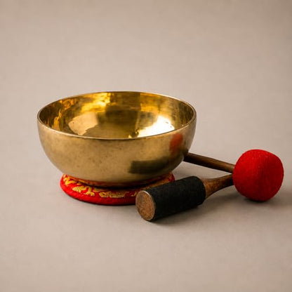 Tibetan Singing Bowl – Handcrafted Bronze Himalayan Bowl with Silk Cushion & Mallet | Made in Nepal (Harmony Cushion (Red), Large (10 inches) - color: Harmony Cushion (Red), size: Large (10 inches)
