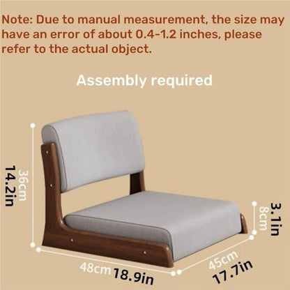 Wood Floor Meditation Chair Low Stool with Backrest Cotton Linen Cushion Ergonomic Leisure Chair for Tea Room Home Practical(Gray Natural) - color: Gray Natural