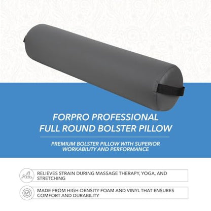 ForPro Full Round Bolster Pillow, Cool Grey, Oil and Stain-Resistant, for Massage and Yoga, 6” R x 26” L - color: Cool Grey