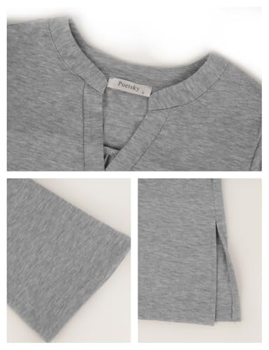 Poetsky Womens Tunic Tops 3/4 Bell Sleeve Loose Fit Tunics Dressy Casual Side Split Flare Top for Leggings S-3XL - color: Grey, size: 3X-Large