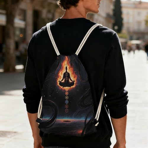 Blacklight Seven Chakra Yoga Meditation Drawstring Backpack for Women Men - 13.8"x19.7" Lightweight Cinch Bag Large Capacity Gym Drawstring Bag Aesthetic Sackpack Sports Backpack for Travel, Beach
