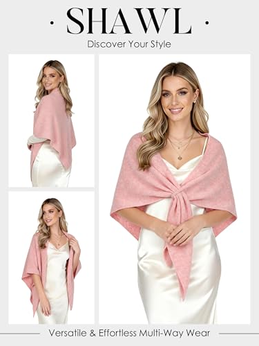 Shawl Wraps for Women Soft Lightweight Wool Blend Knit Triangle Scarf Cardigan Cape Topper for Spring Fall Winter - color: Pink