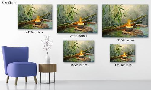 Zen Wall Art, Zen Stone Canvas Art Prints for Meditation Office Decor, Modern Green Bamboo Pictures Spiritual Wall Decor, Calming Water Painting Framed Artwork for Yoga Spa Decorations 12x18 Inches