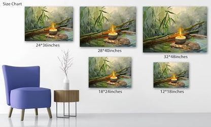 Zen Wall Art, Zen Stone Canvas Art Prints for Meditation Office Decor, Modern Green Bamboo Pictures Spiritual Wall Decor, Calming Water Painting Framed Artwork for Yoga Spa Decorations 12x18 Inches