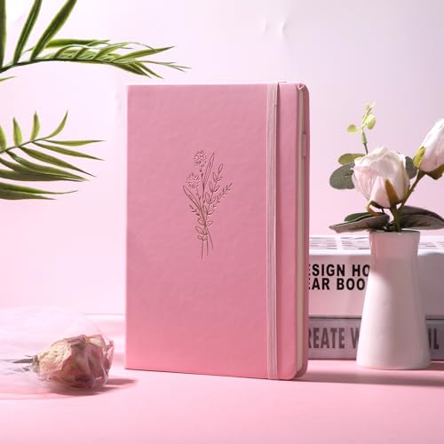 Lined Journal Notebook for Women Cute Leather Journals for Writing Aesthetic Floral Diary 192 Pages A5 Hardcover Journaling Notebooks with Pen Loop, 5.7 x 8.3 in, Pink - color: Lihgt Pink