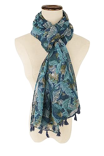 YOUR SMILE Large Boho Scarf for Women Lightweight Floral Printed Scarves Fall Winter Fashion Fringed Shawl wraps - color: 01 Teal Leaves
