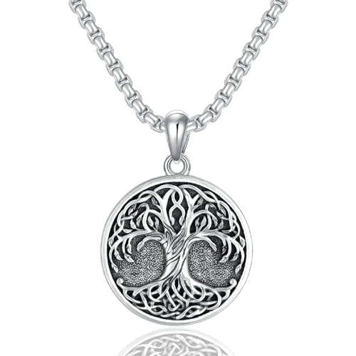 Tree of Life Necklace 925 Sterling Silver Round Tree of Life Pendant Jewelry for Men Women, w/Stainless Steel Chain 22''+2'' - style: A01-Silver