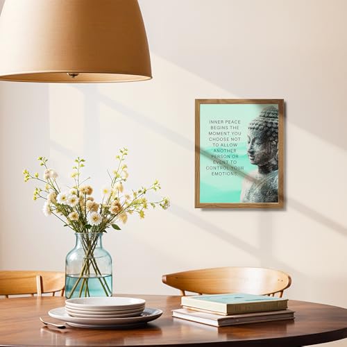Buddhism Buddha Statue Art Print FRAMED - Inspirational Motivational Zen Quote Wall Decor for Bathroom, Home, Apartment, Spa, Yoga or Meditation Room, Unique Gift for New Age Women - 8x10 Blue Picture - size: 8"L x 10"W, style: Framed