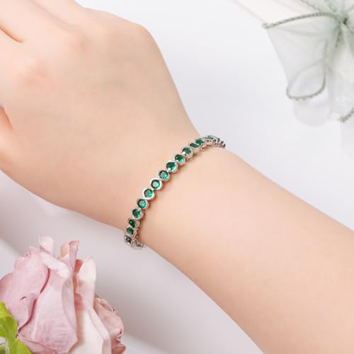 Birthstone Bracelets for Women, Sterling Silver 7 Inch Infinity Tennis Bracelet, Wedding Anniversary Birthday Jewelry Gifts for Women Wife Girlfriend Mom Her - color: 05-May-Emerald