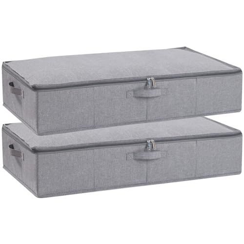 Underbed Storage Organizers, 31.5 x 15.7 x 5.9 Inch Container Bags with Lids and Handles, Storage Boxes for Blanket, Pillows, Shoes, Grey, 2 Pack - color: Grey, size: 31.5x15.7x5.9in(2-Pack)