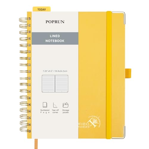 POPRUN Lined Spiral Journal Notebook for Women & Men, 7-1/4" x 9-1/2", 220 Numbered Pages, College Ruled Hardcover Notebook for Work, Journals for Writing, 120 GSM Thick Paper - Light Yellow - color: Light Yellow, size: 7.25 x 9.5 inches