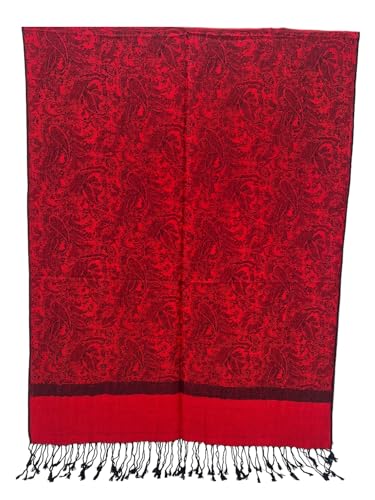 Pashmina Shawl Wrap for Women Soft Lightweight Multi-Purpose Scarf for Weddings, Parties & Casual Wear - color: Jacquard Red Black - Pl1835