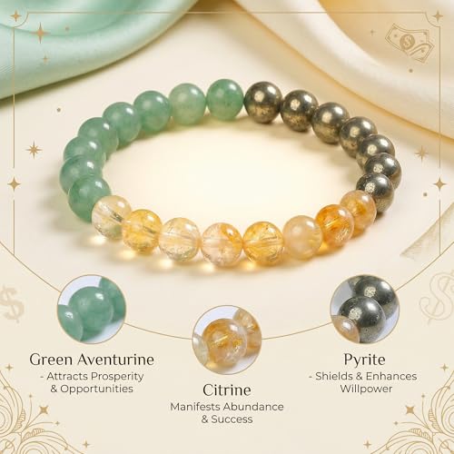 Bivei Protection Bracelet, Strength Crystal Healing Bracelet 8MM - Spiritual Stretch Beaded Jewelry for Women Men Gift - color: Money Success