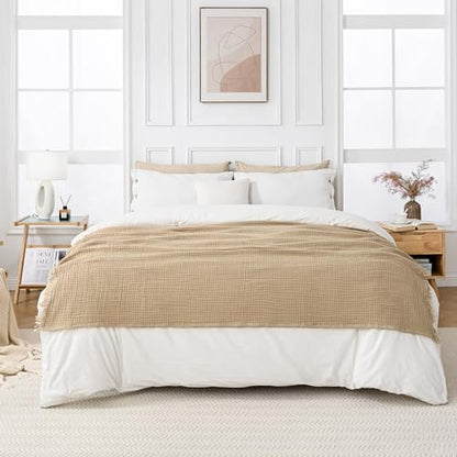 Esterra Muslin Throw Blanket 50x65 Inches Cozy Soft Lightweight Pre-Washed Cotton Blanket, All Season Breathable 4-Layer Gauze Blanket Throw for Sofa Couch Bed, Curds&Whey - color: 05 - Curds Whey, size: Throw (50"x65")
