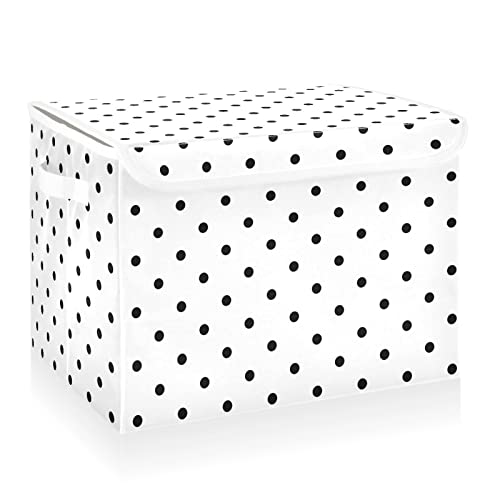 CaTaKu Large Fabric Storage Bins With Lids, White Polka Dot Storage Boxes With Handles for Organizing Clothes, Collapsible Storage Cube Bins Baskets for Shelves - color: Polka Dot White