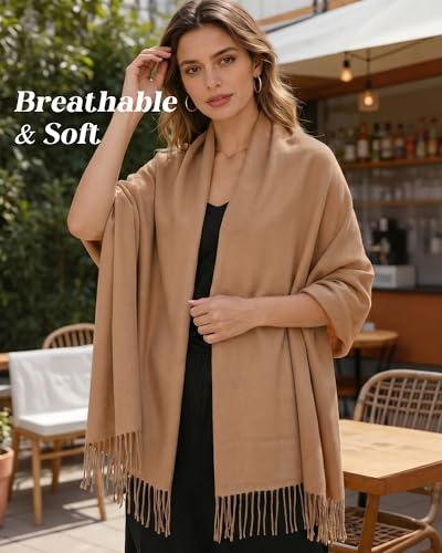 Winter Scarf for Women Pashmina Shawls and Wraps for Evening Dresses Wedding Party Bridesmaid Warm Long Scarves Shawl - color: Camel